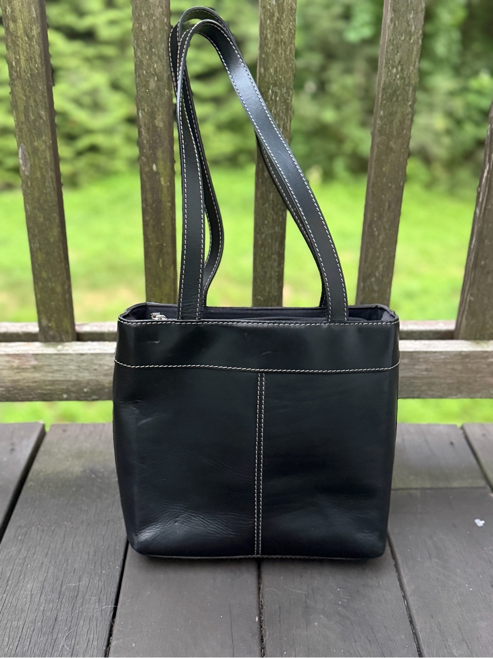 Black Genuine Leather Minimalist Tote Bag